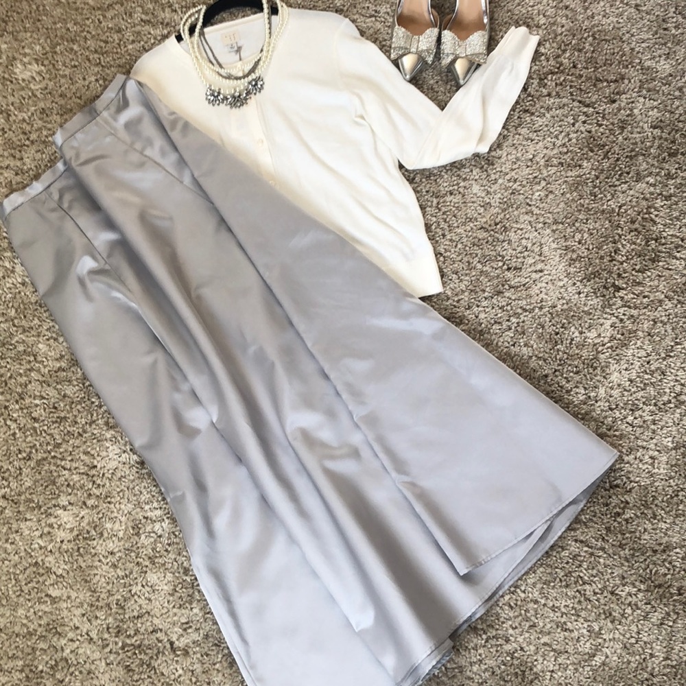 Satin Like - Floor Length Silver Skirt